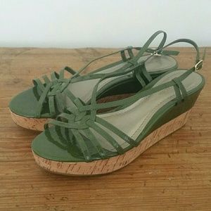 Ann Taylor Patent Leather Wedge Sandals